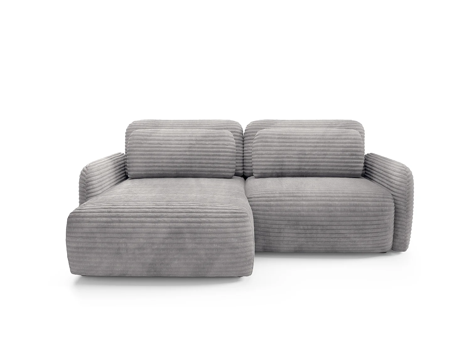Canapé d'angle convertible en velours côtelé grosses côtes gris ZURI L slim 4 places