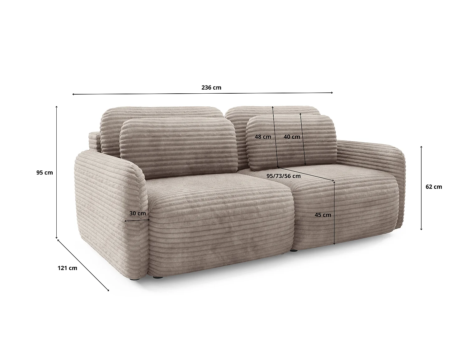 4-zits slaapbank van crèmekleurig ribfluweel met brede ribbels SOFA ZURI slim