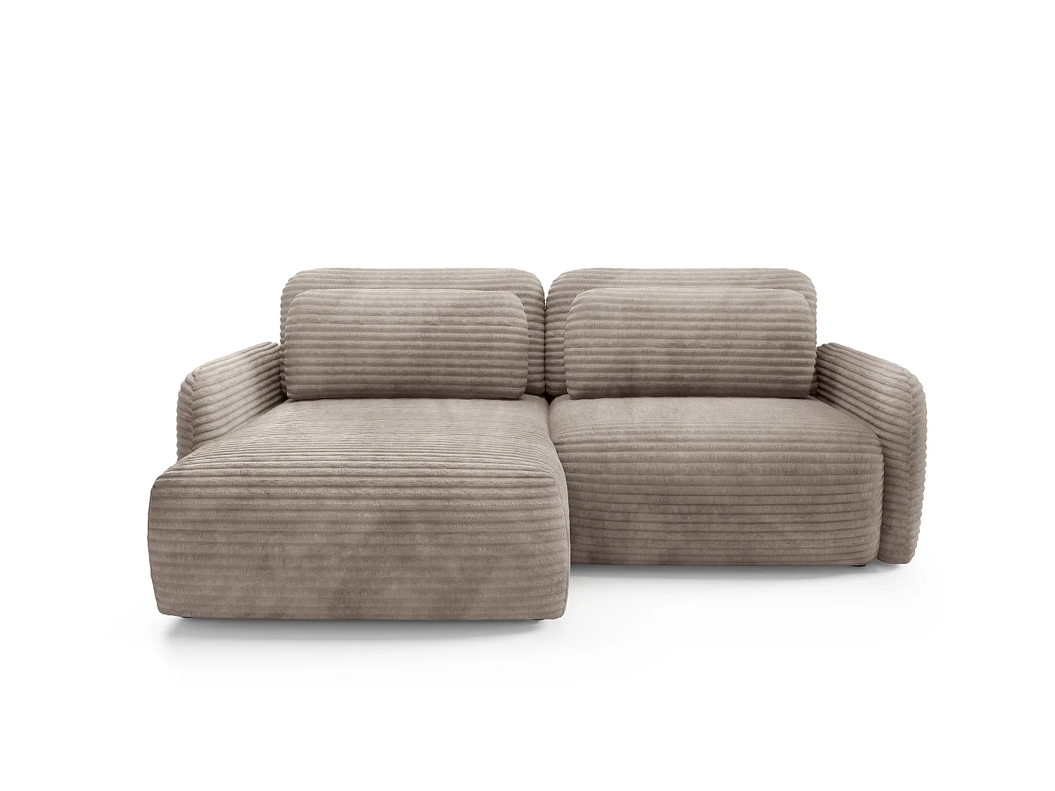 Canapé d'angle convertible en velours côtelé grosses côtes beige ZURI L slim 4 places