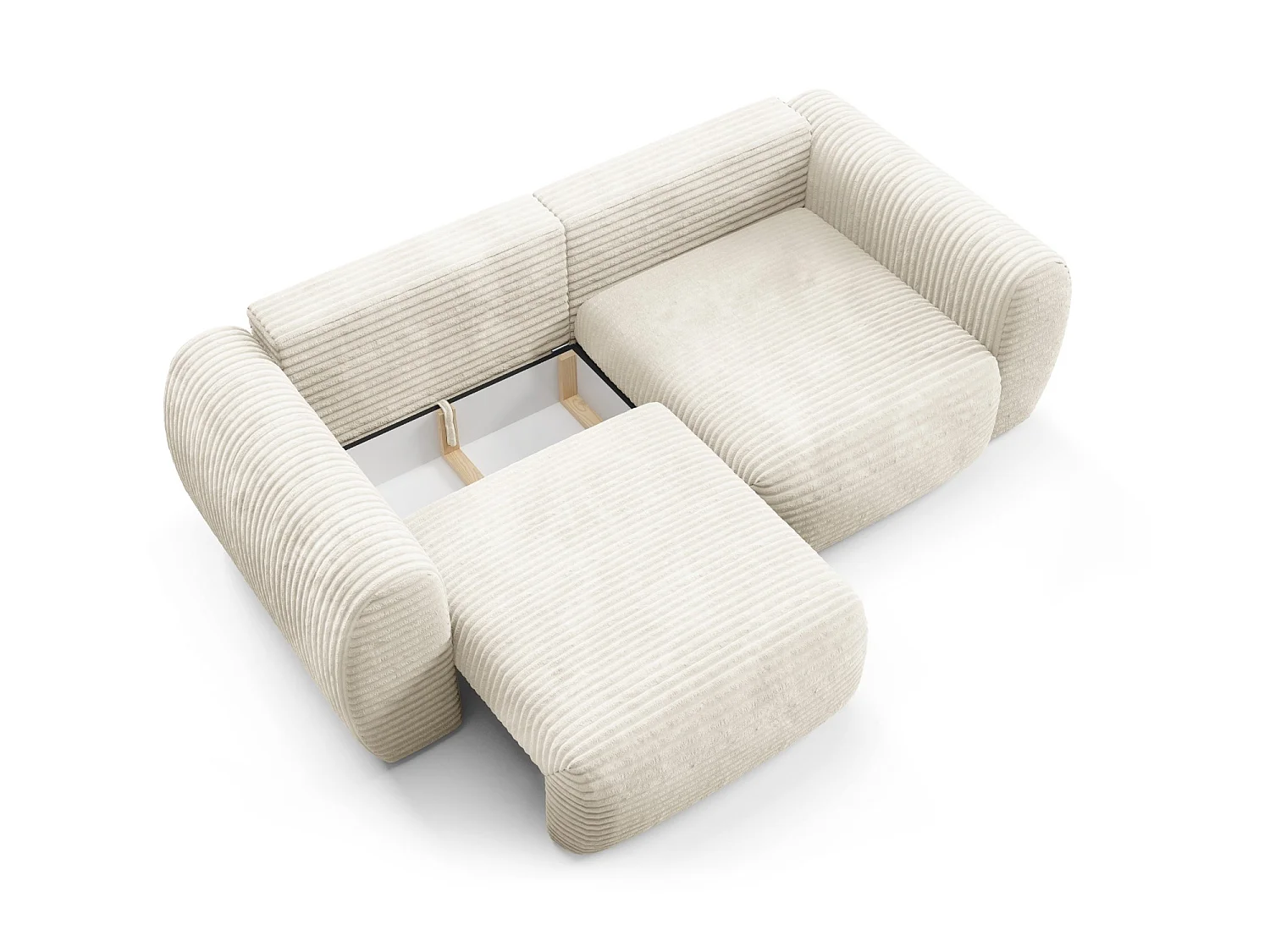 4-zits slaapbank van crèmekleurig ribfluweel met brede ribbels SOFA ZURI zachte, omhullende zitervaring