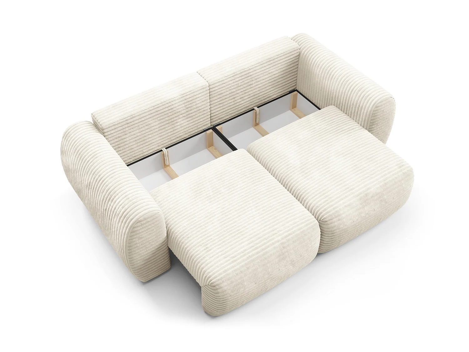 4-zits slaapbank van crèmekleurig ribfluweel met brede ribbels SOFA ZURI zachte, omhullende zitervaring