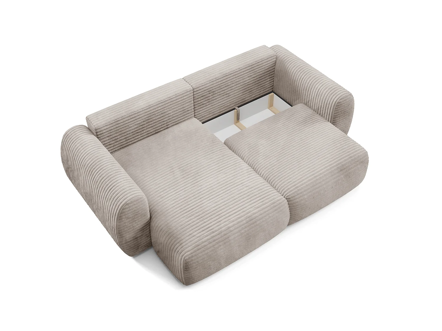 Canapé d'angle convertible en velours côtelé grosses côtes beige ZURI L