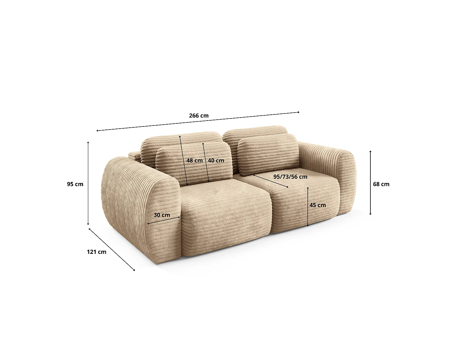 4-zits slaapbank van grijzekleurig ribfluweel met brede ribbels SOFA ZURI