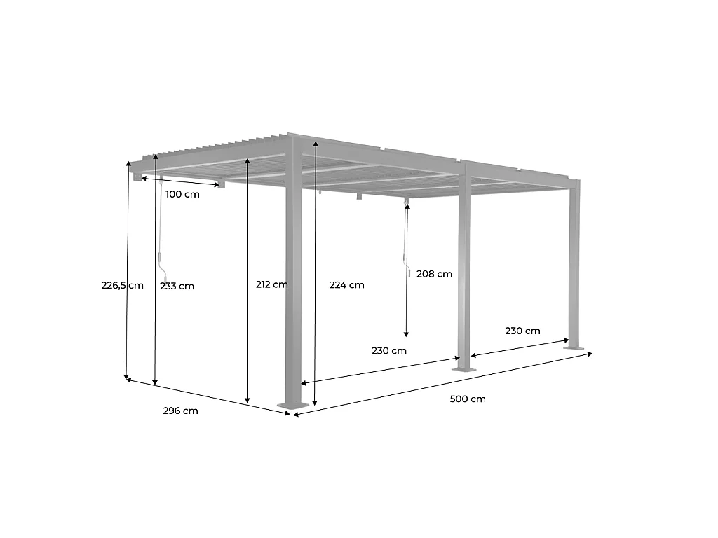 Pergola bioclimatique aluminium adossée lames orientables 5x3m anthracite Palace