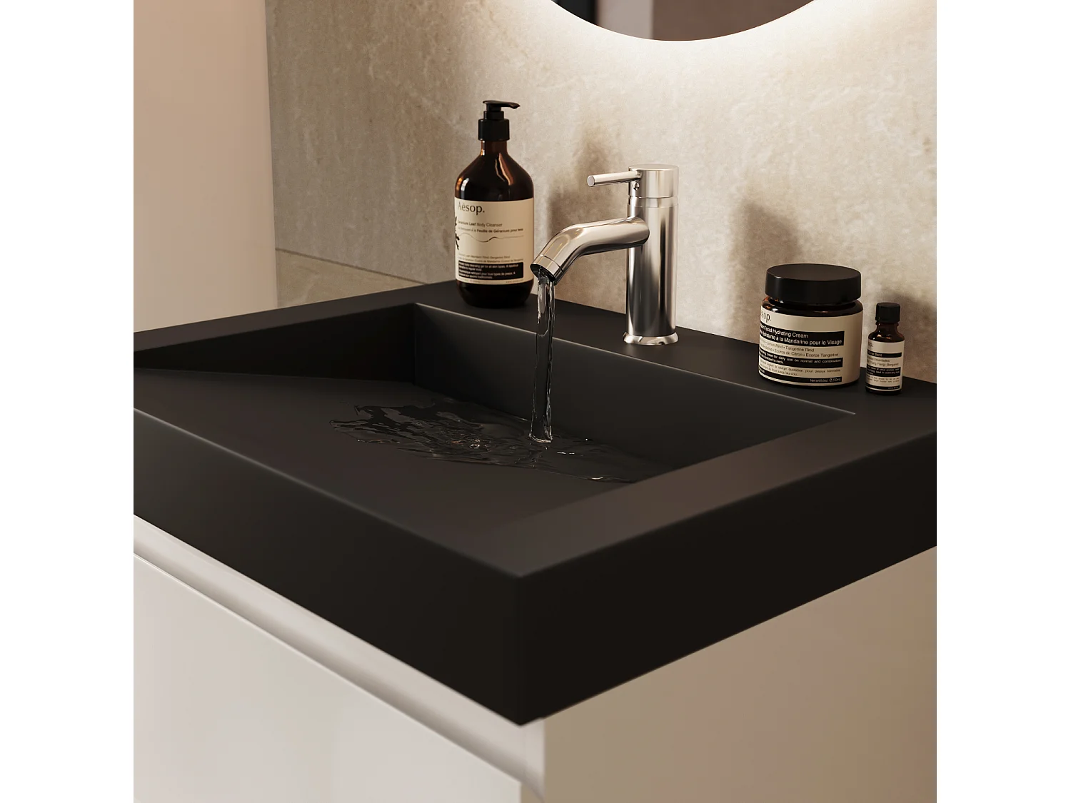Meuble de salle de bain suspendu 60 cm - LOMAZOO Zarivo - blanc brillant - lavabo noir