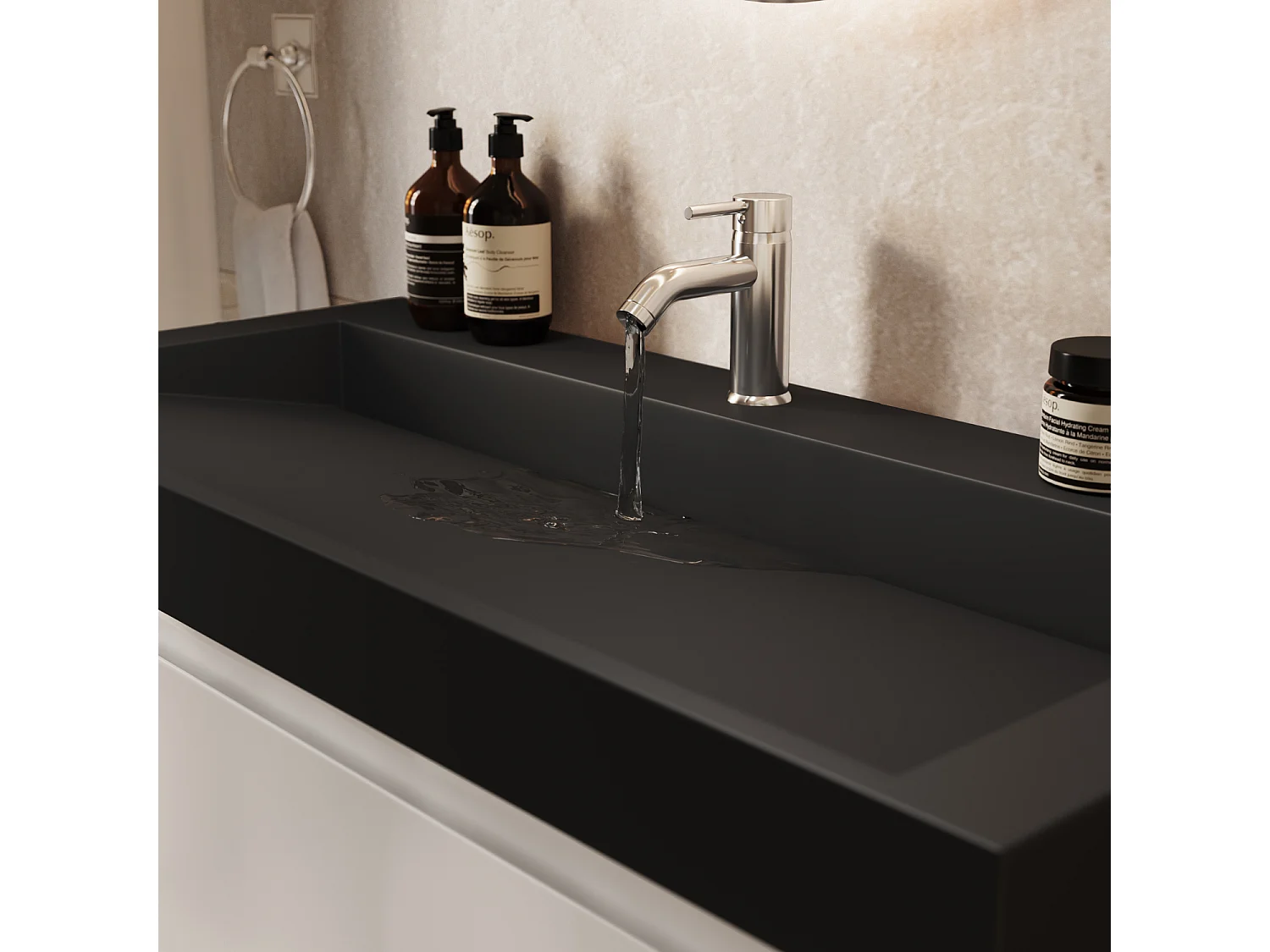 Meuble de salle de bain suspendu 100 cm - LOMAZOO Zarivo - blanc brillant - lavabo noir