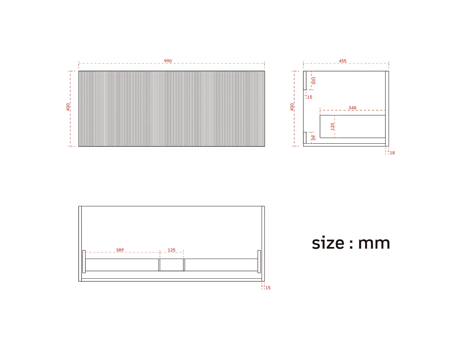 Meuble de salle de bain suspendu Sovina 100 cm noyer cannelé - vasque blanche - LOMAZOO