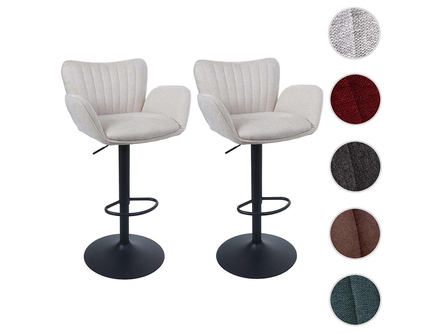 Tabourets de bar MCW-M67 (lot de 2),  pied crème, pied noir
