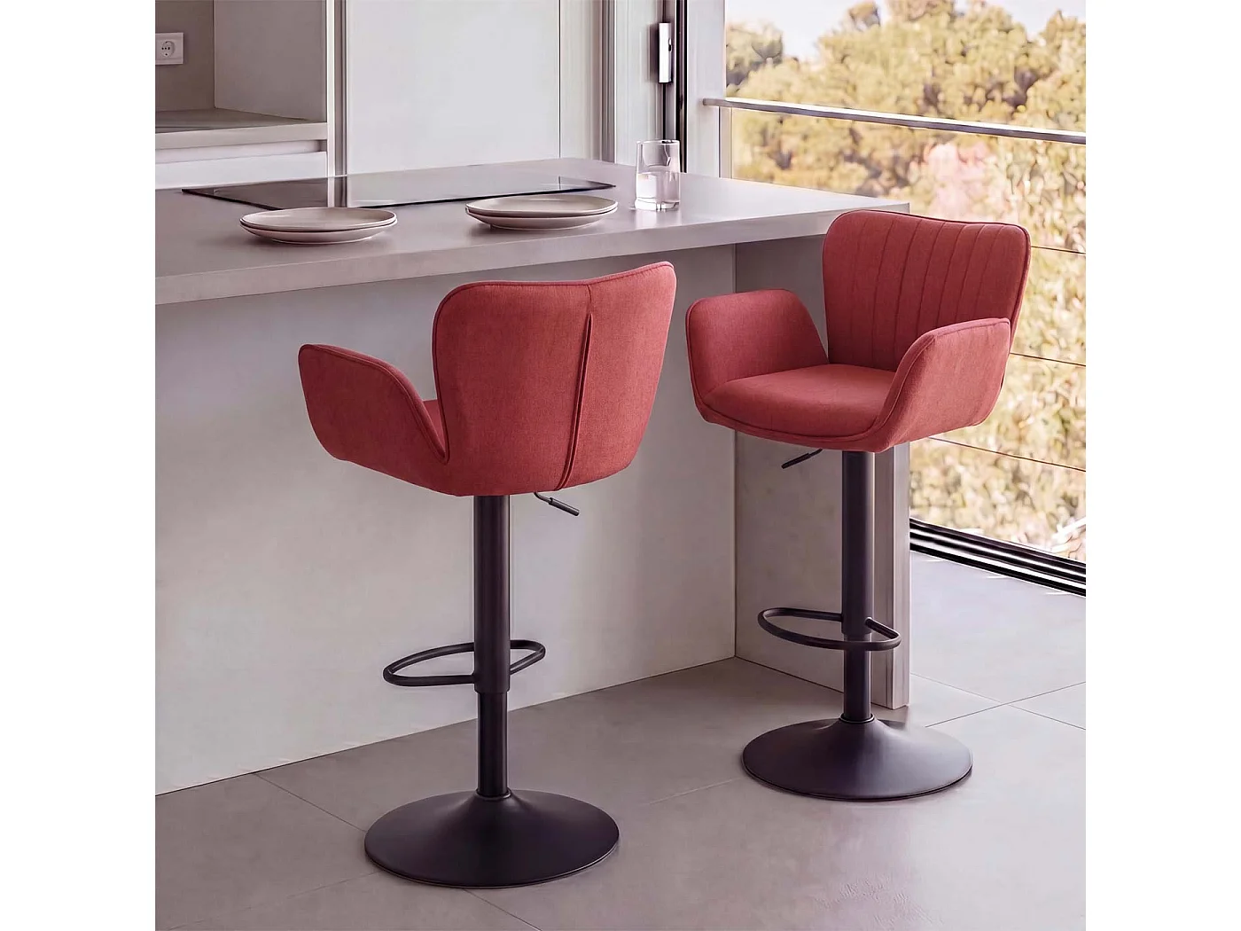Bar stool MCW-M67,  red base, black