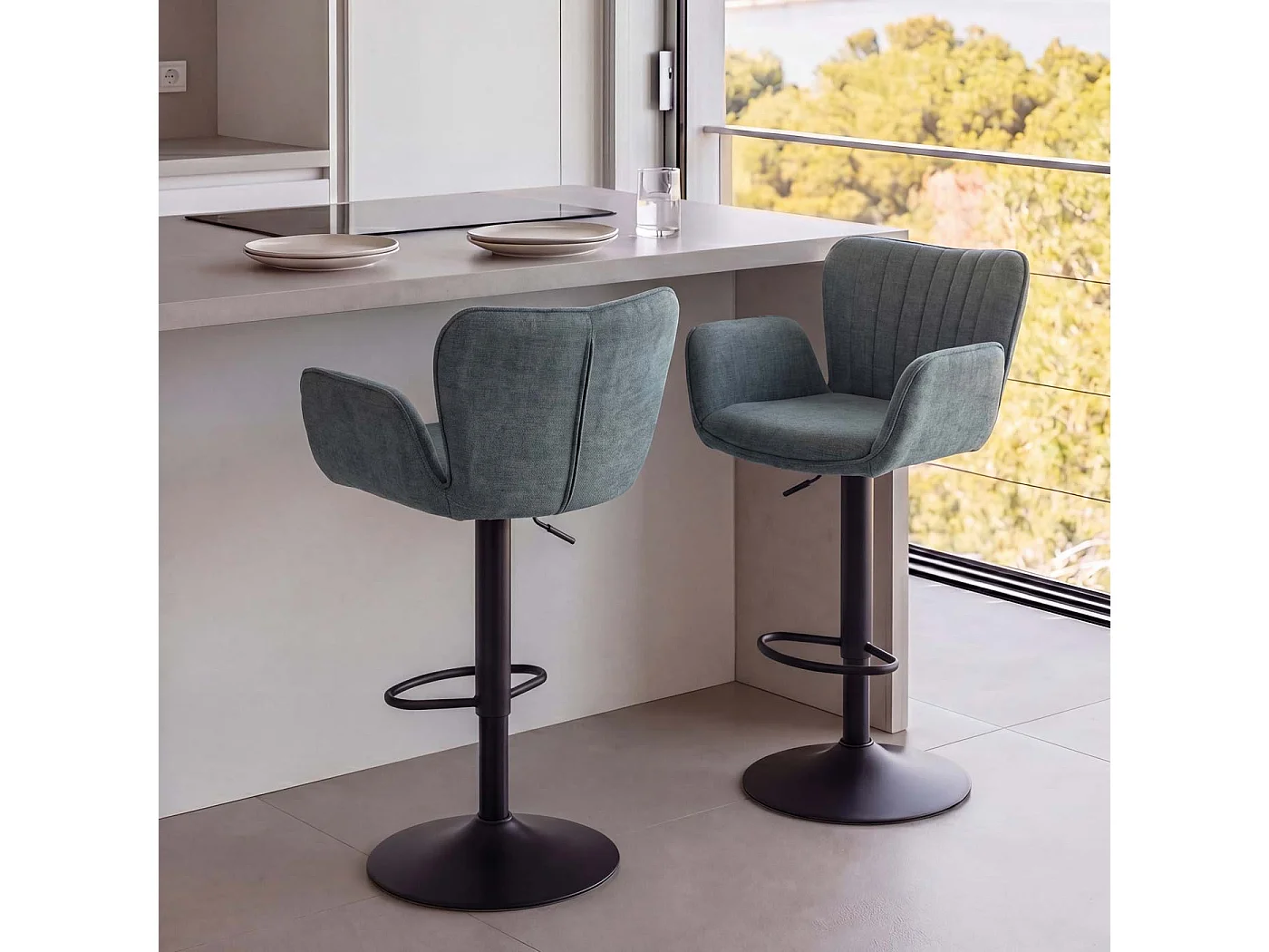 Tabourets de bar MCW-M67 (lot de 2),  pied vert, pied noir