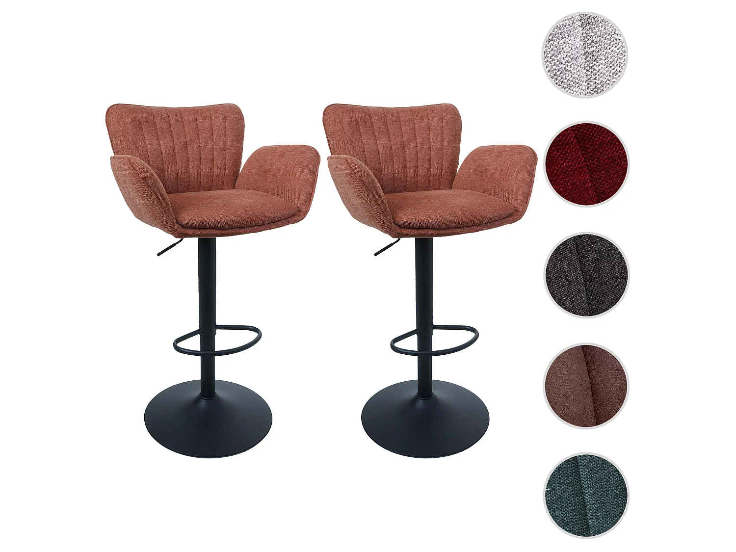 Tabourets de bar MCW-M67 (lot de 2),  pied terracotta, pied noir