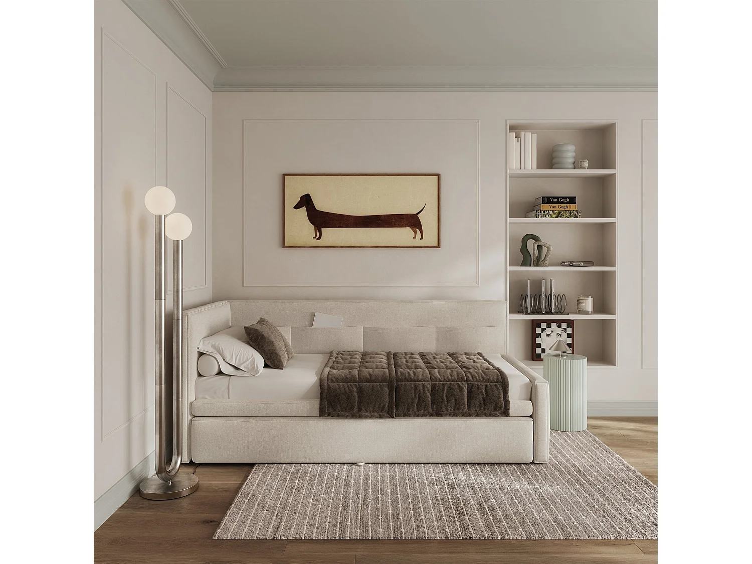 Polsterbett, Creme, 90x200 cm - Nesmi