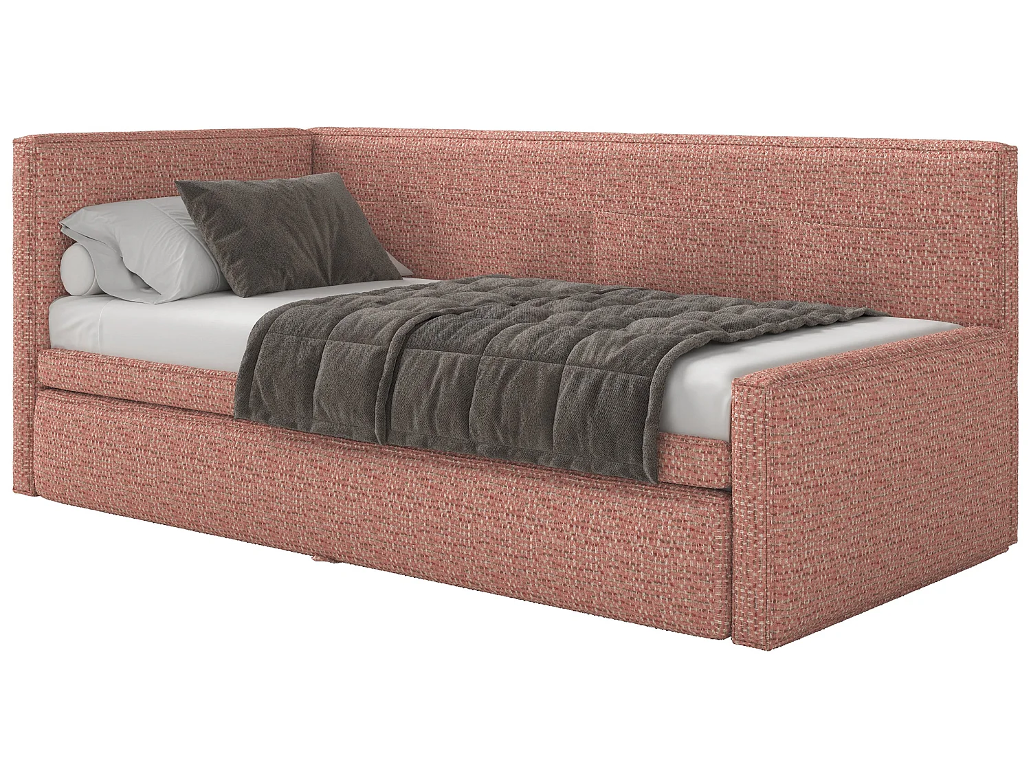 Lit rembourré - 90x200 cm - tissu tressé rose - Nesmi