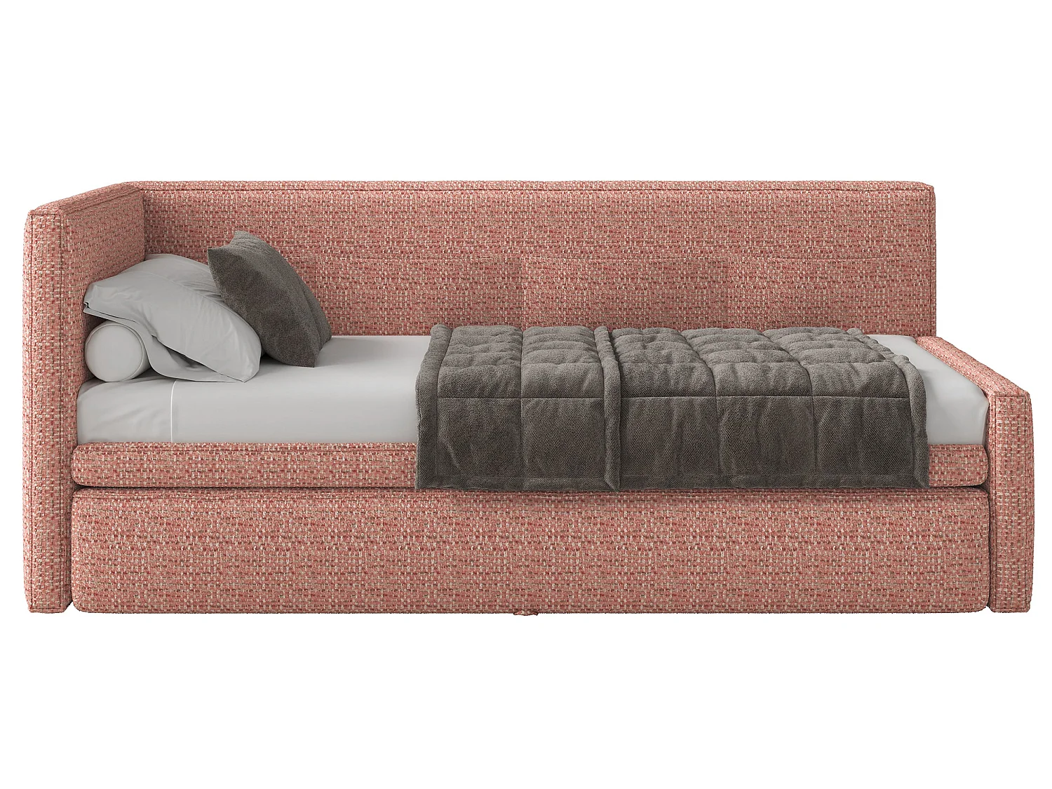 Lit rembourré - 90x200 cm - tissu tressé rose - Nesmi