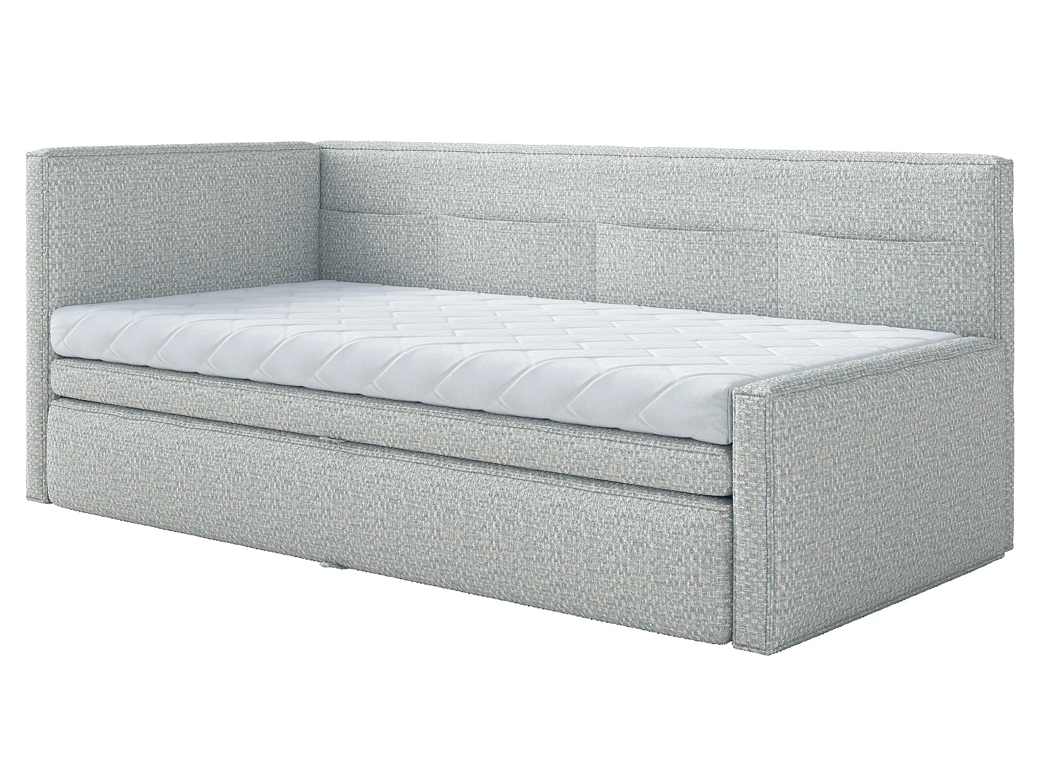 Gestoffeerd bed met opbergruimte, geweven stof lichtblauw, 90x200 cm – Nesmi