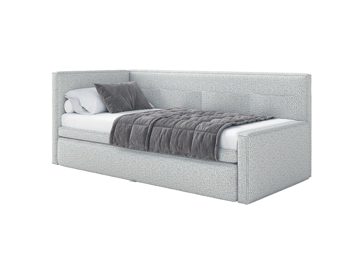 Gestoffeerd bed met opbergruimte, geweven stof lichtblauw, 90x200 cm – Nesmi