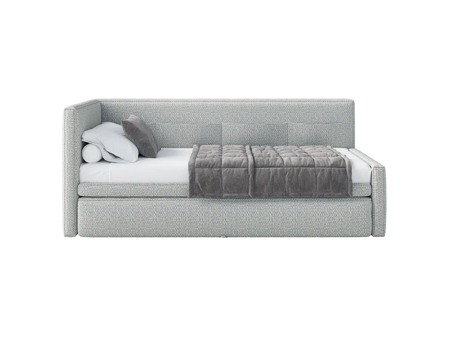 Gestoffeerd bed met opbergruimte, geweven stof lichtblauw, 90x200 cm – Nesmi