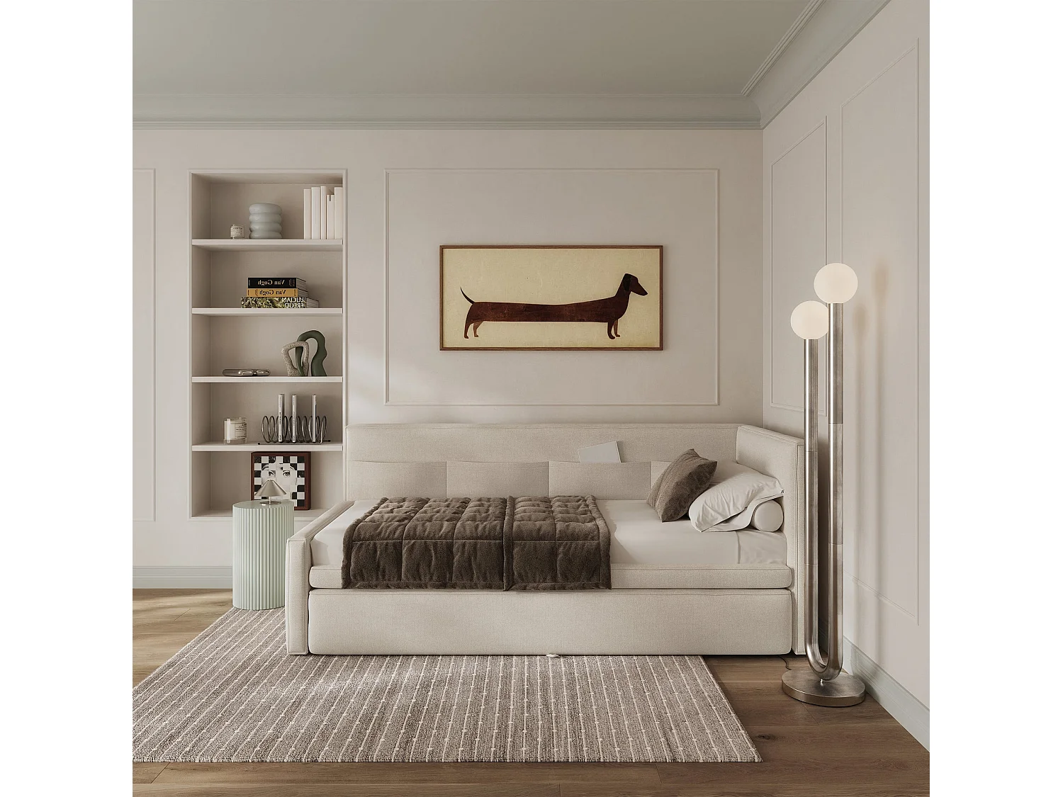 Polsterbett, Creme, 90x200 cm - Nesmi