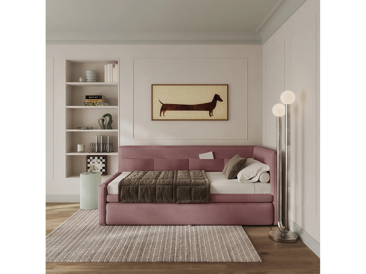 Lit rembourré - 90x200 cm - Vieux rose - Nesmi