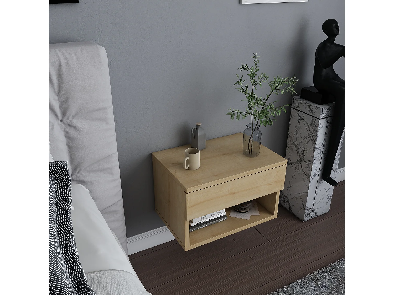 Nachtkastjes met metalen frame, lade en open planken – Set van 2