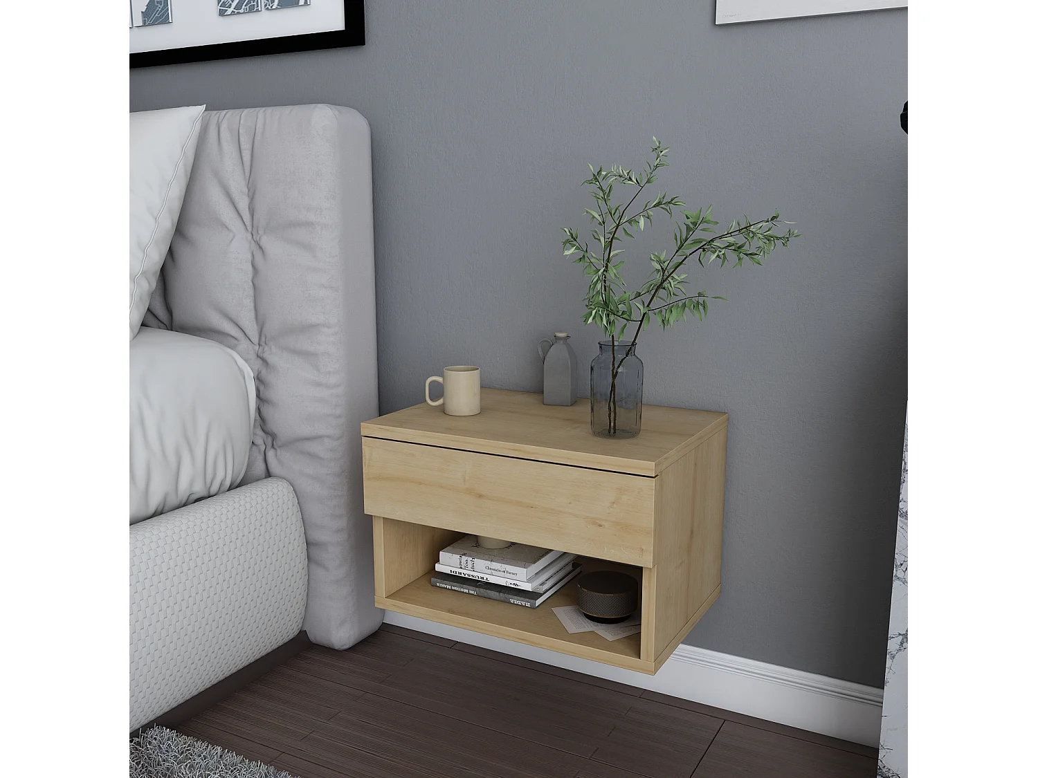 Nachtkastjes met metalen frame, lade en open planken – Set van 2