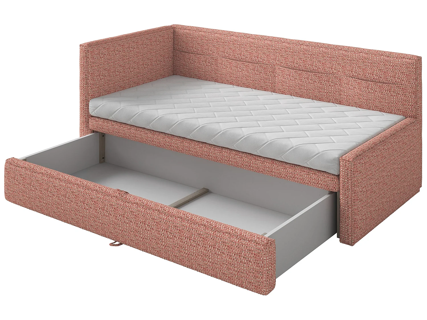 Lit rembourré - 90x200 cm - tissu tressé rose - Nesmi