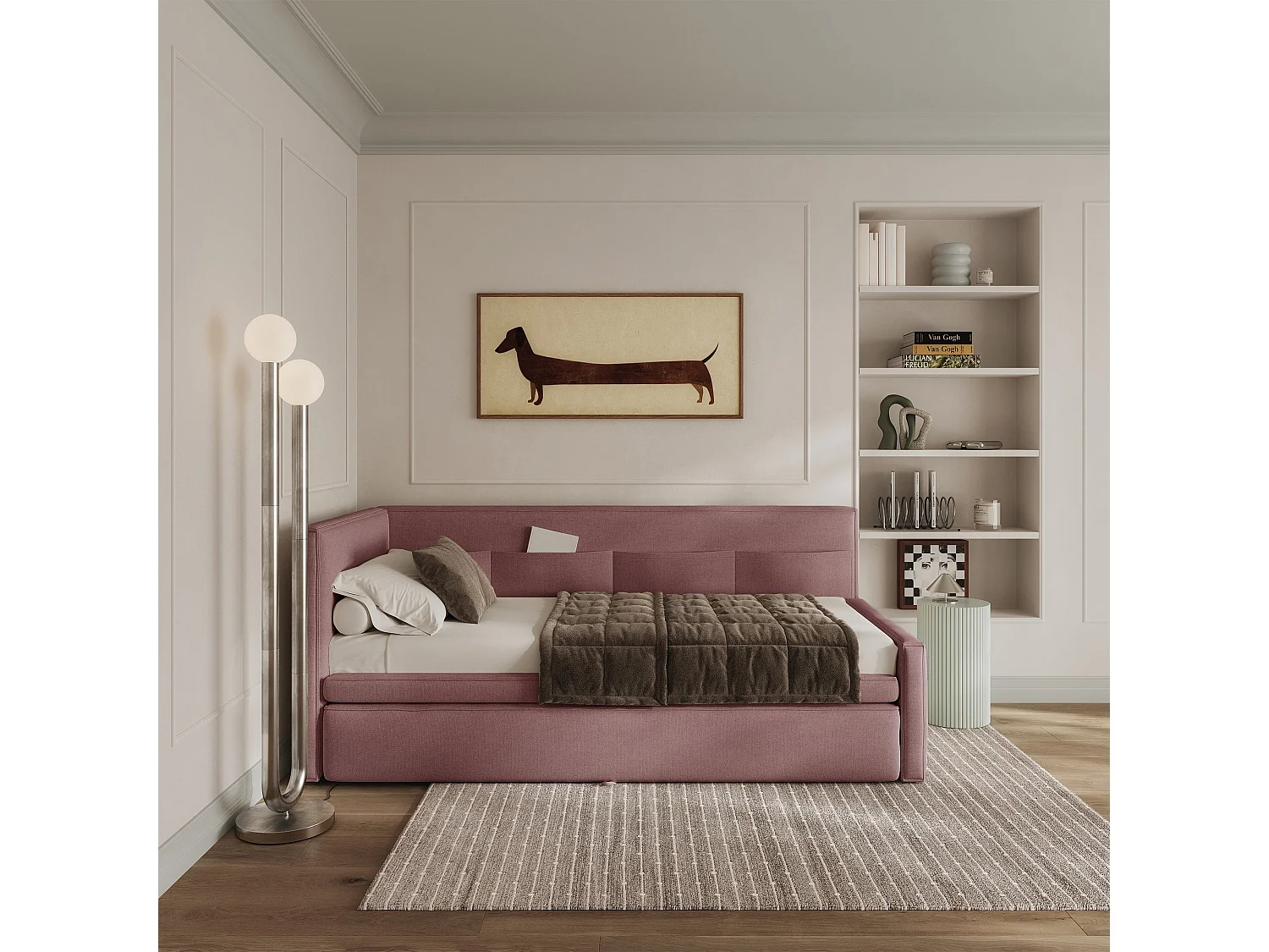 Lit rembourré - 90x200 cm - Vieux rose - Nesmi