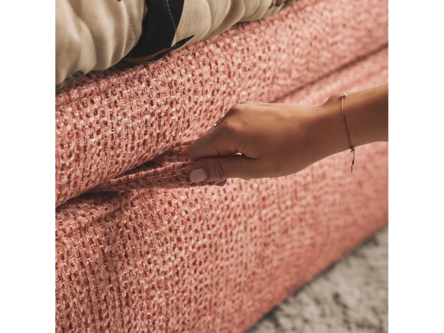 Lit rembourré - 90x200 cm - tissu tressé rose - Nesmi