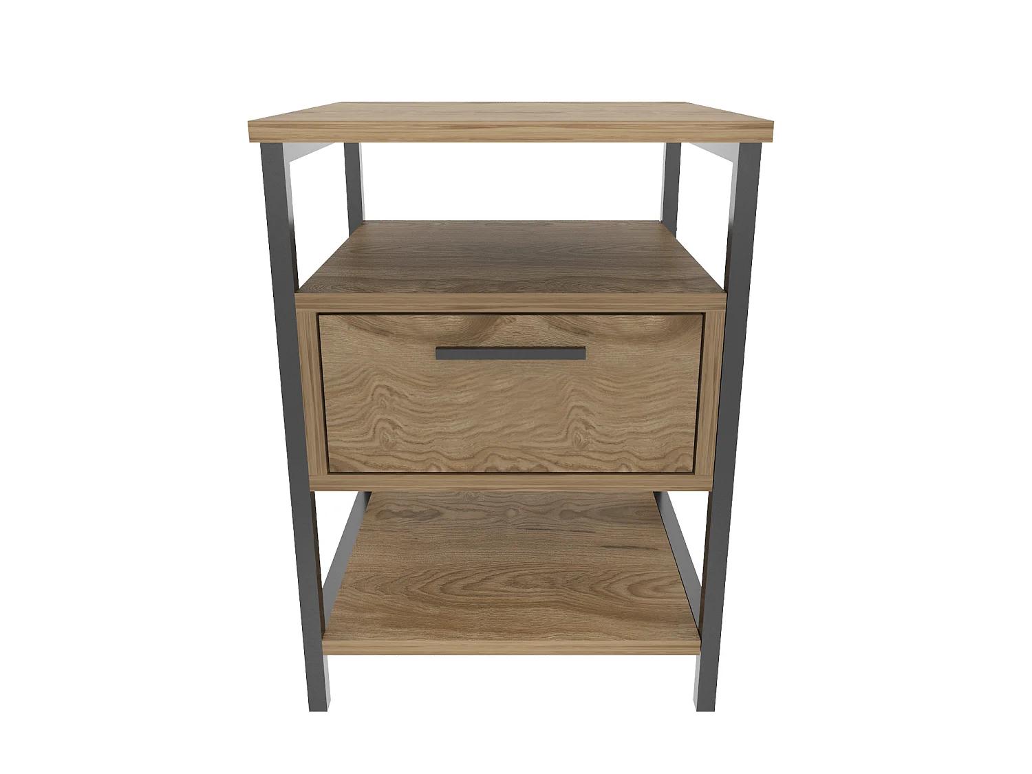 Table de chevet cadre en métal et tiroir, étagères ouvertes, chiffonnier - Set de 2