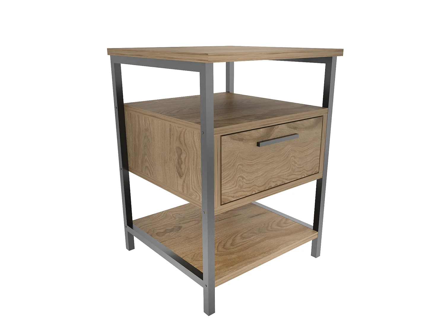 Table de chevet cadre en métal et tiroir, étagères ouvertes, chiffonnier - Set de 2