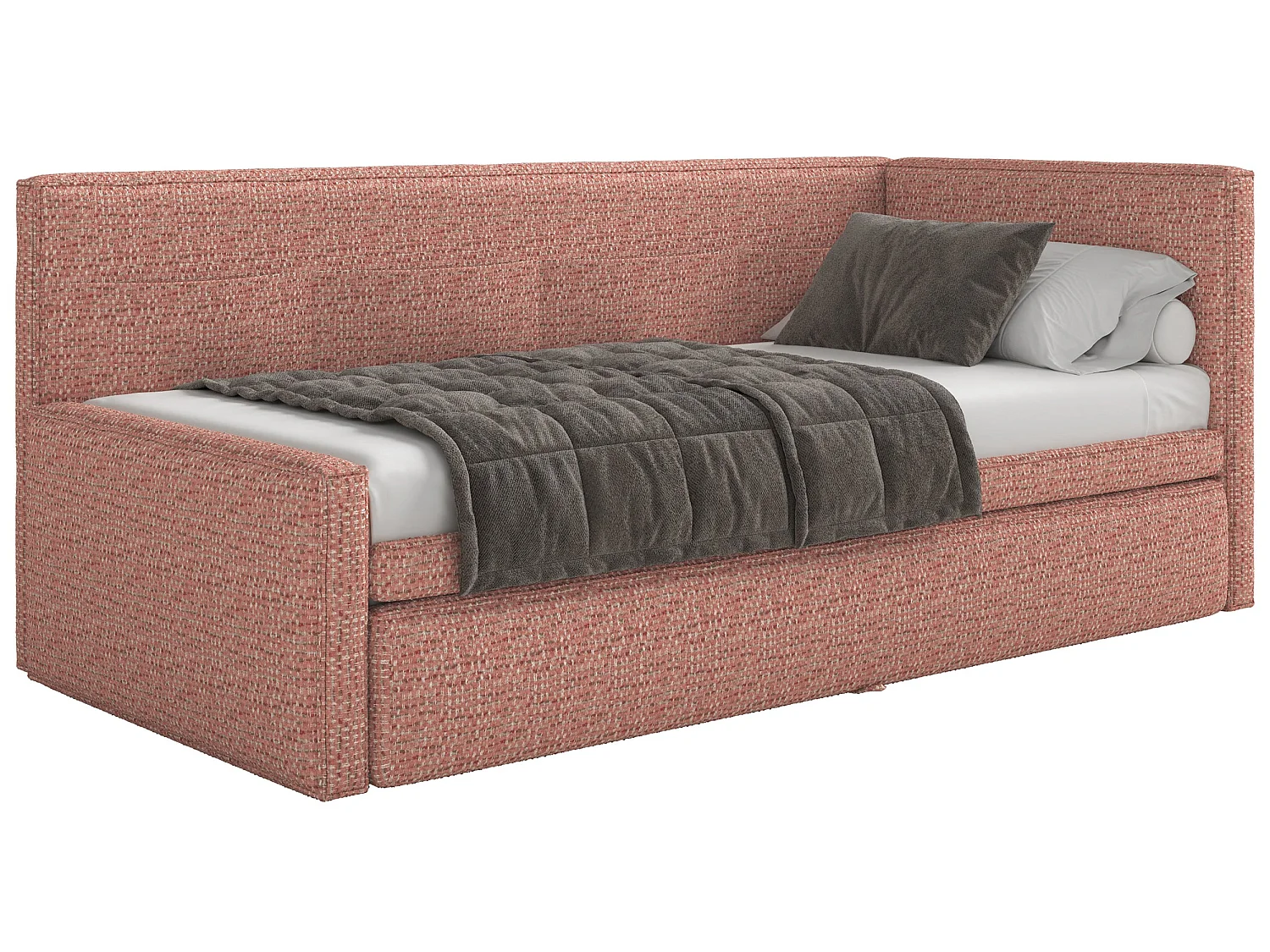 Lit rembourré - 90x200 cm - tissu tressé rose - Nesmi