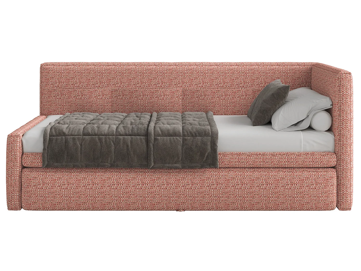 Lit rembourré - 90x200 cm - tissu tressé rose - Nesmi