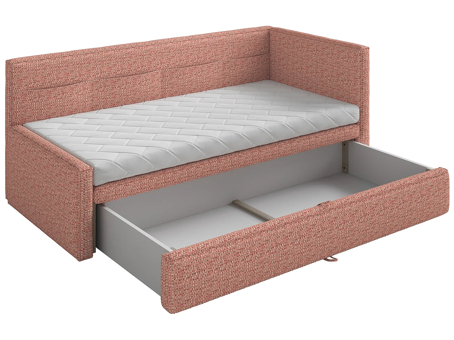 Lit rembourré - 90x200 cm - tissu tressé rose - Nesmi