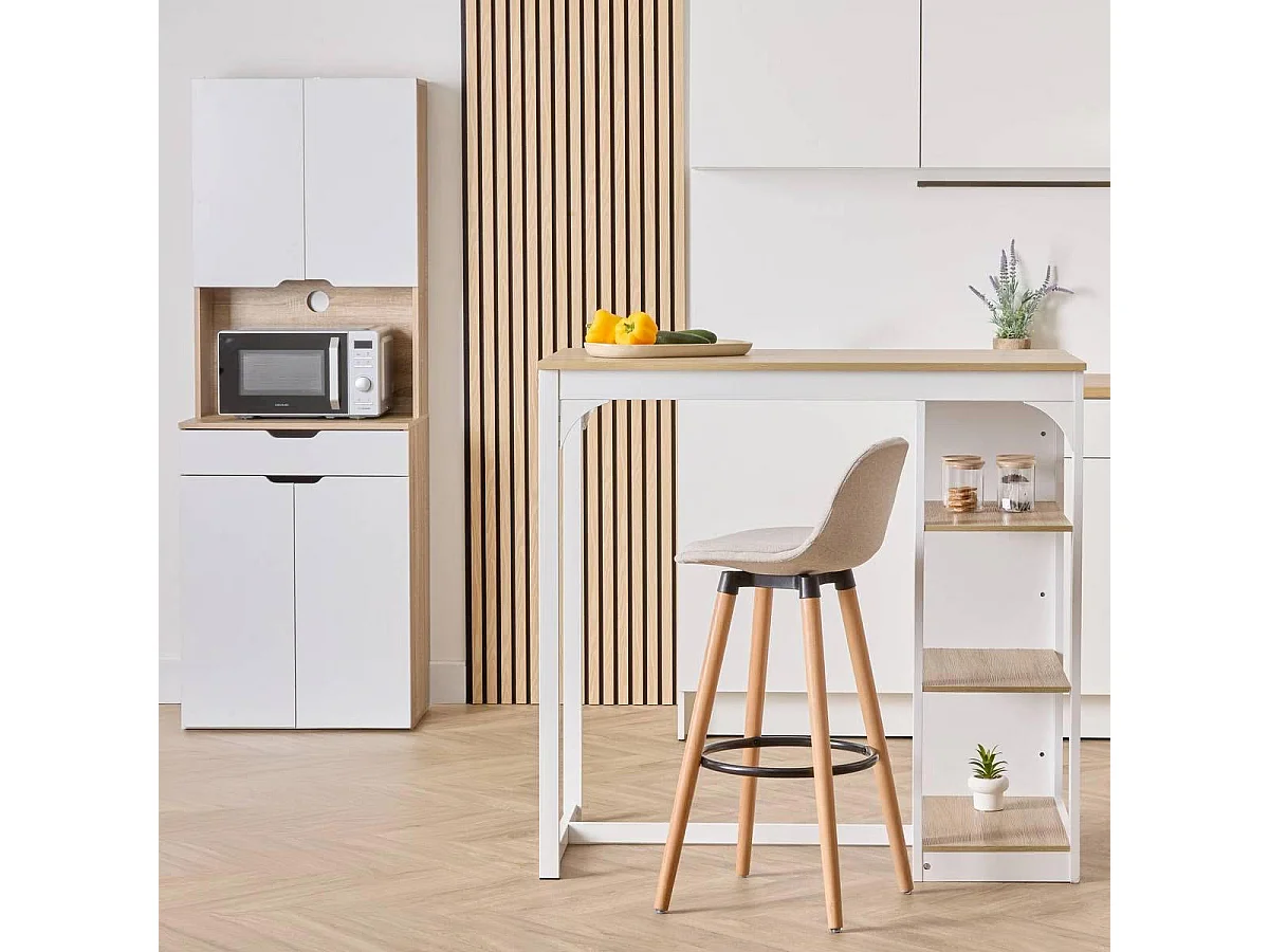 Table de Bar "Eat Up" 105cm Blanc & Naturel