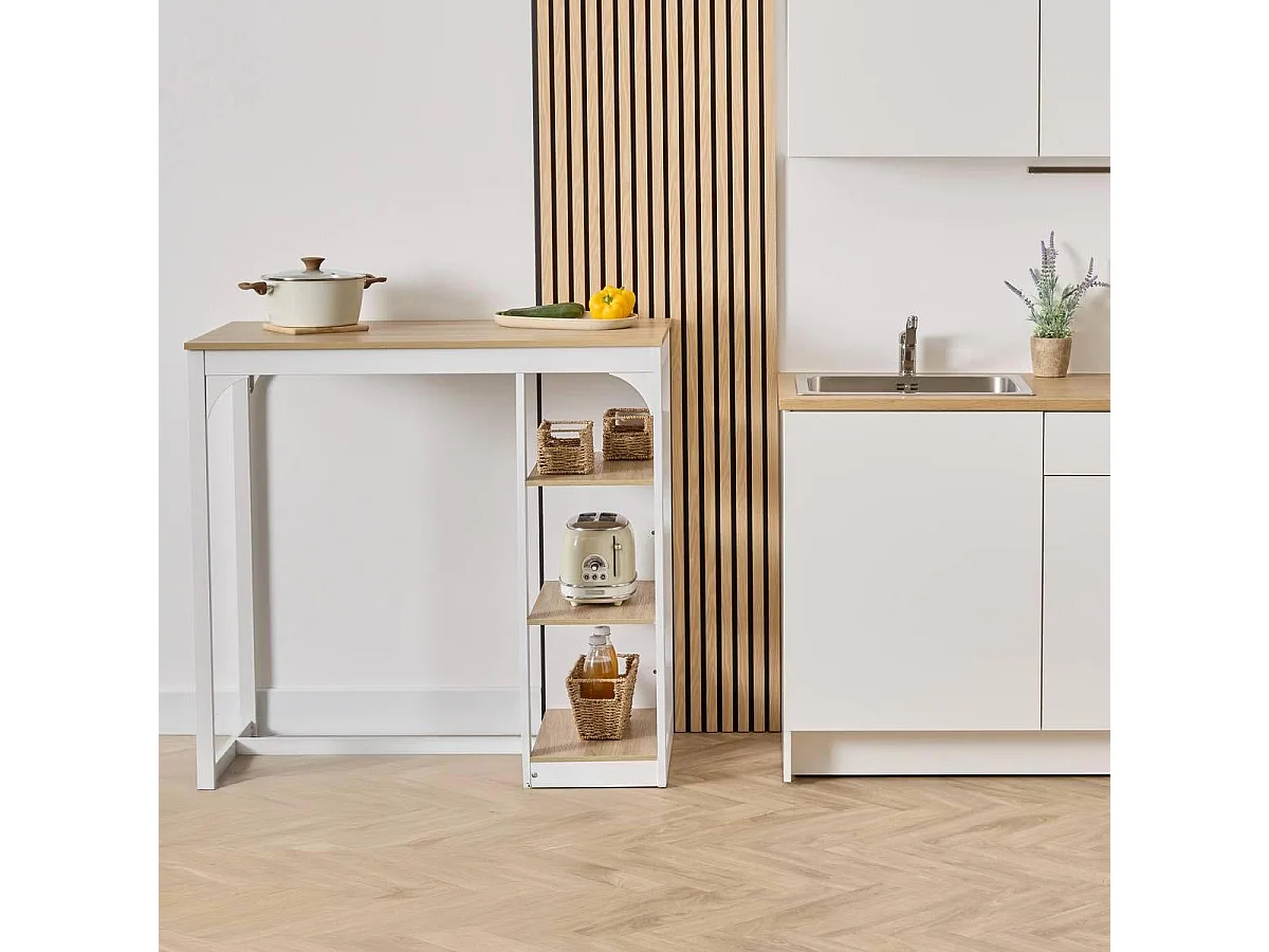 Table de Bar "Eat Up" 105cm Blanc & Naturel