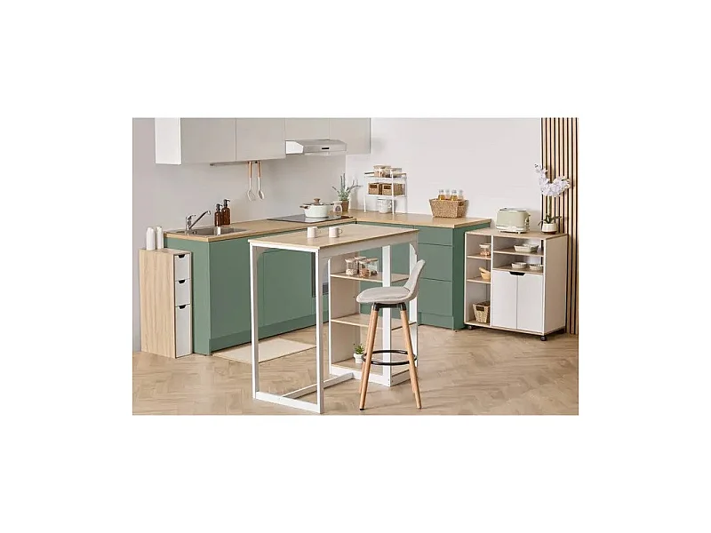 Table de Bar "Eat Up" 105cm Blanc & Naturel