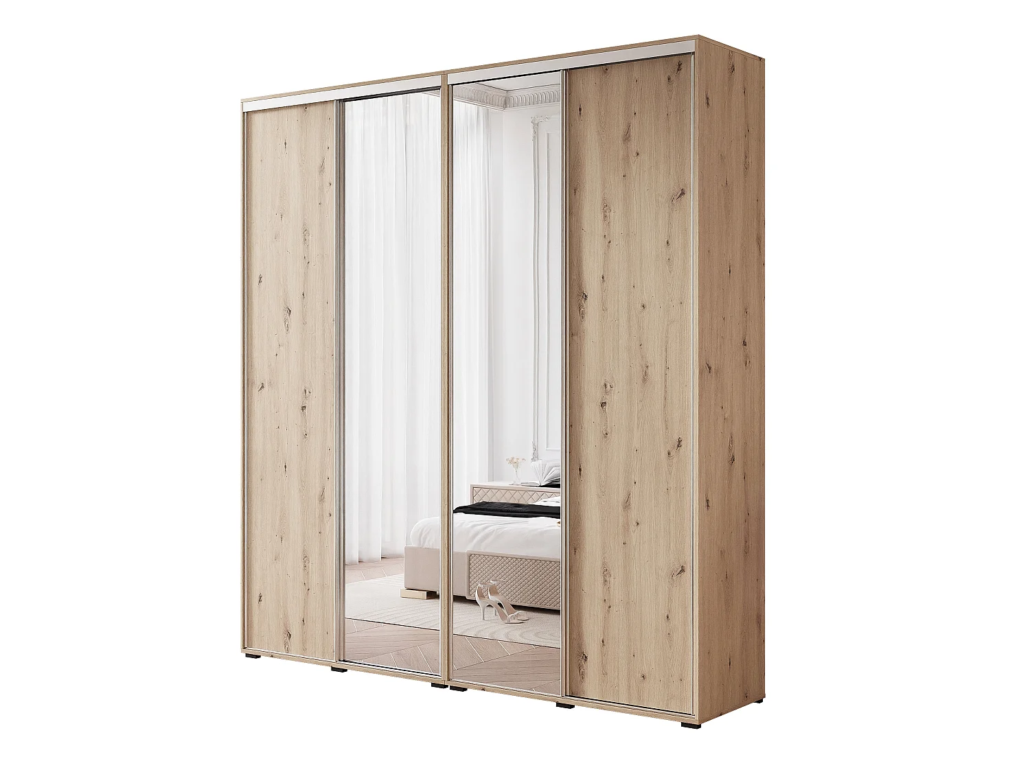 Armoire RAVEN 200 cm Chêne Artisan avec Miroir et détails argentés