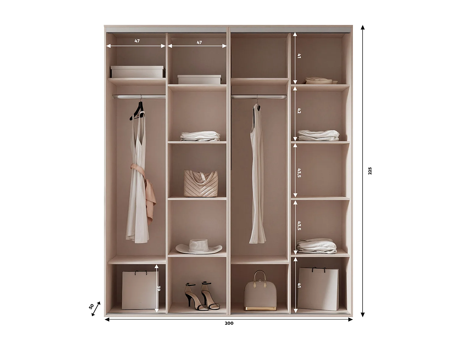 Armoire RAVEN 200 cm Chêne Artisan avec Miroir et détails argentés