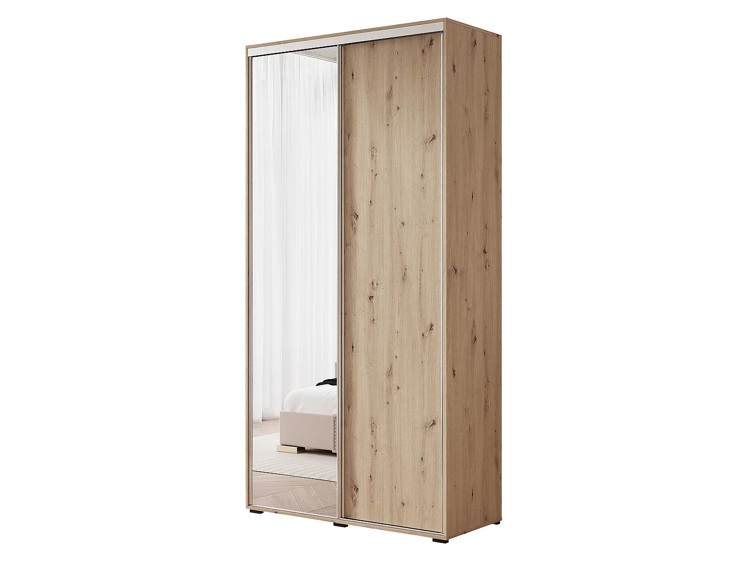 Armoire RAVEN 100 cm Chêne Artisan avec Miroir et détails argentés