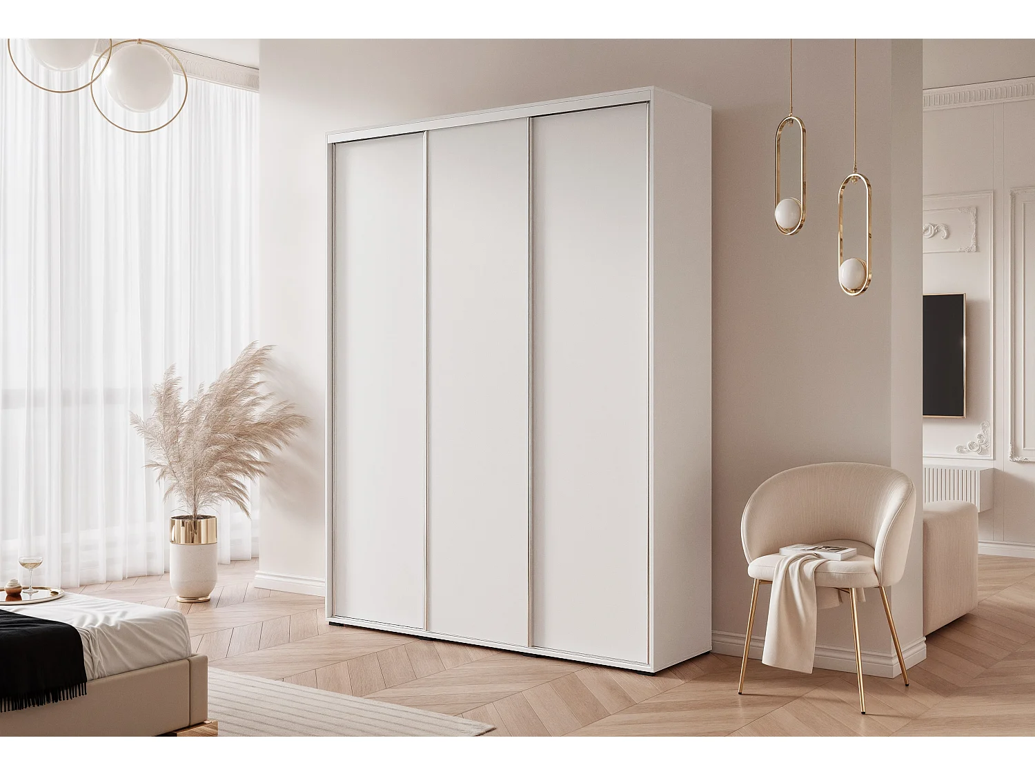 Armoire RAVEN 180 cm Blanc et détails argentés