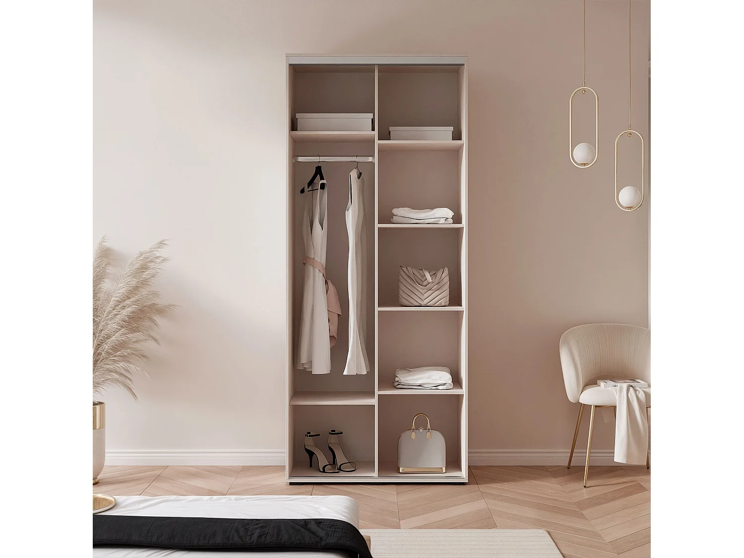Armoire RAVEN 120 cm Blanc avec Miroir et détails argentés