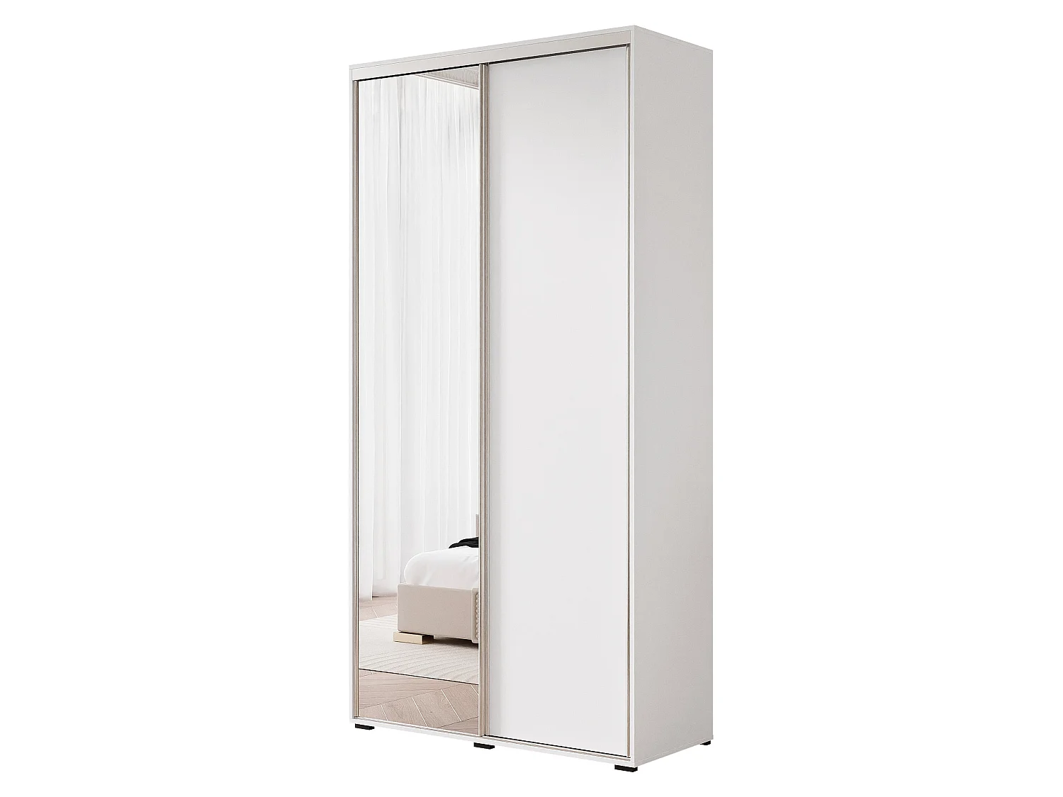 Armoire RAVEN 100 cm Blanc avec Miroir et détails argentés