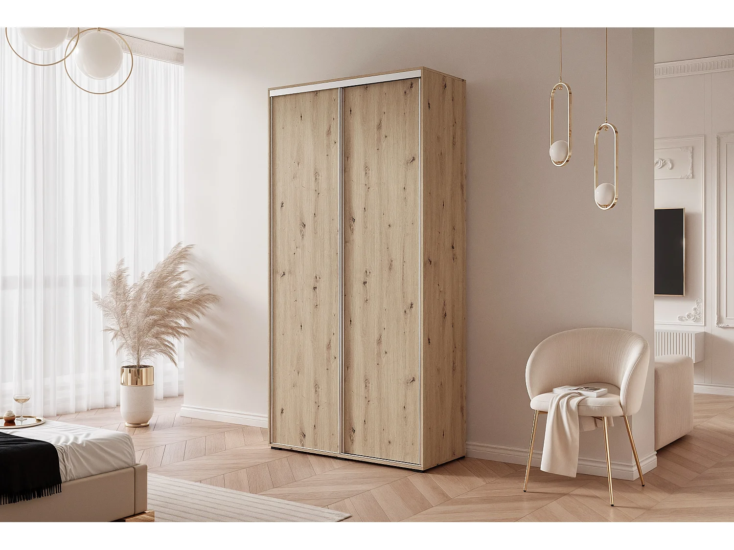 Armoire RAVEN 100 cm Chêne Artisan et détails argentés