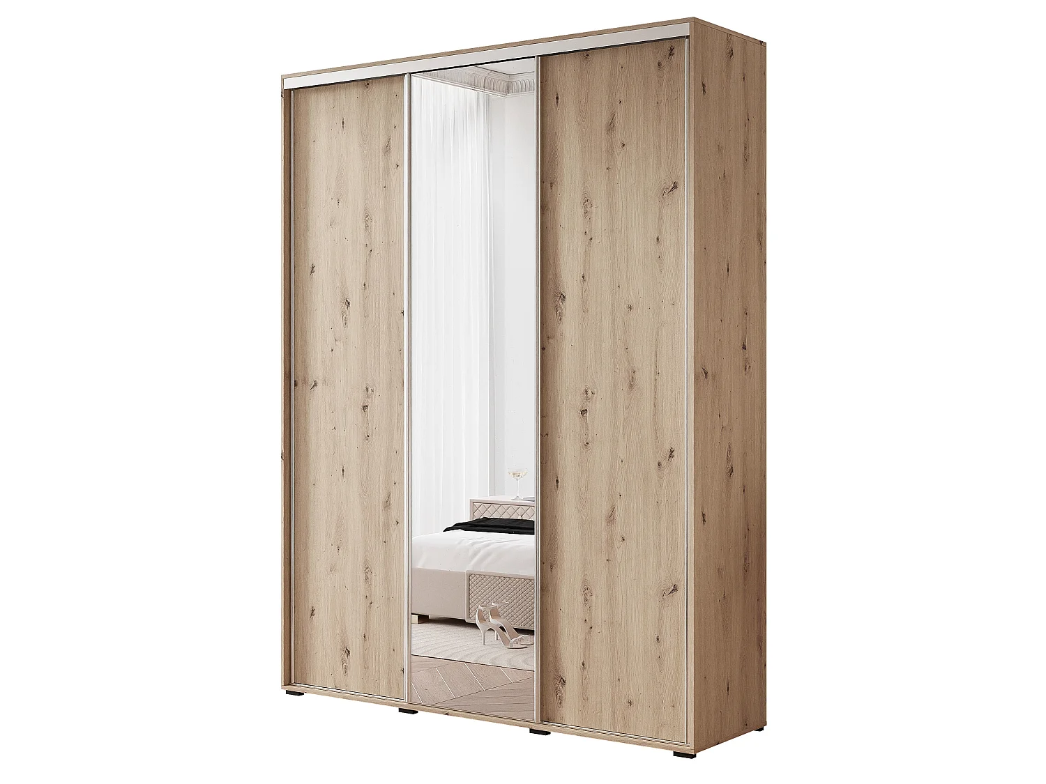 Armoire RAVEN 150 cm Chêne Artisan avec Miroir et détails argentés