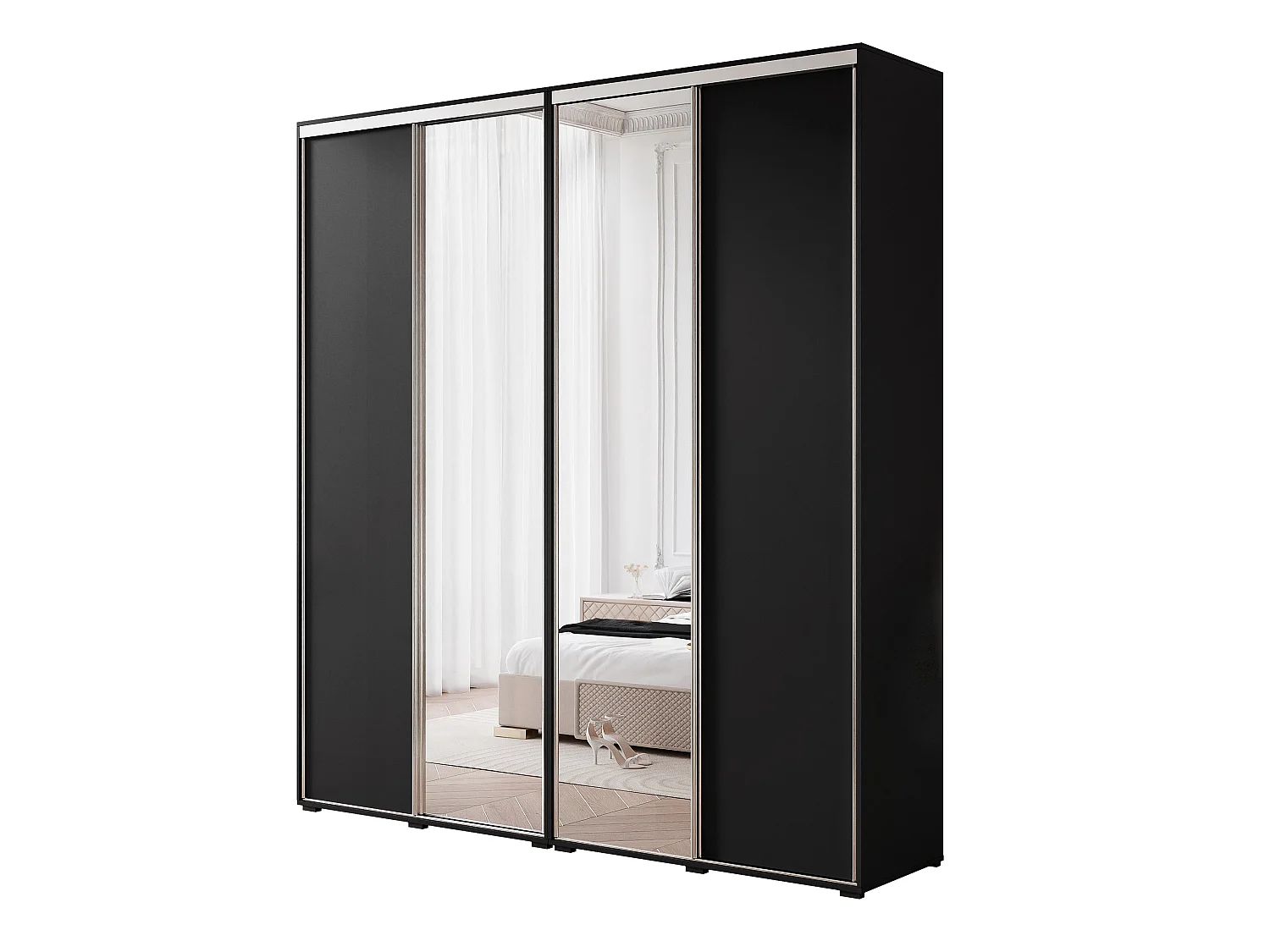 Kledingkast RAVEN 220 cm Zwart met Spiegel en zilveren details