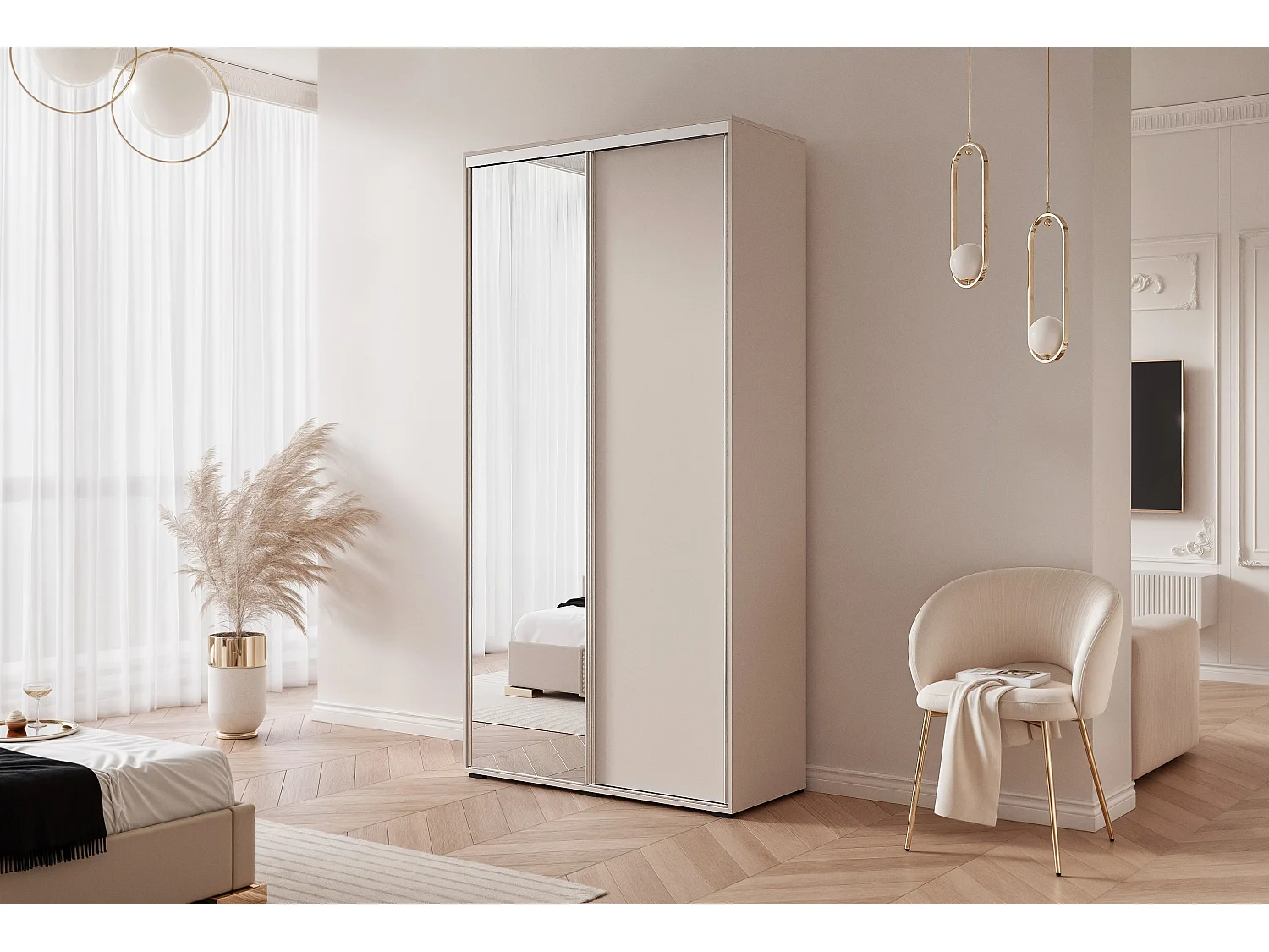 Armoire RAVEN 120 cm Cachemire avec Miroir et détails argentés