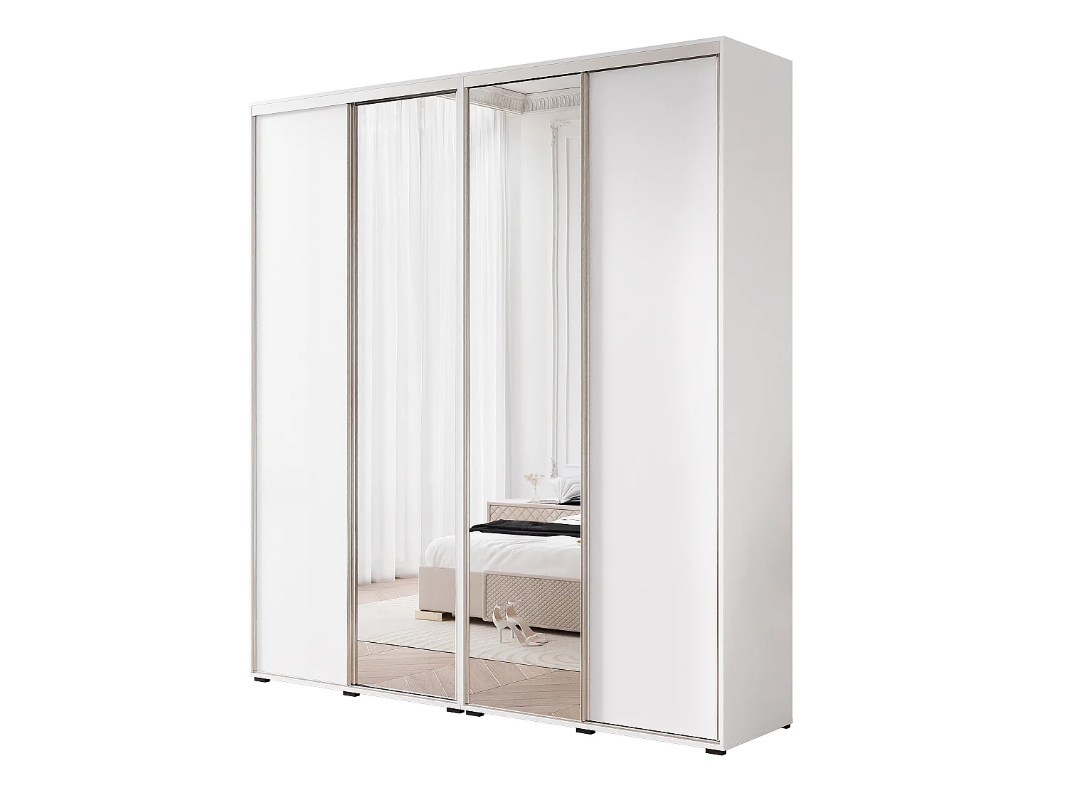 Armoire RAVEN 240 cm Blanc avec Miroir et détails argentés