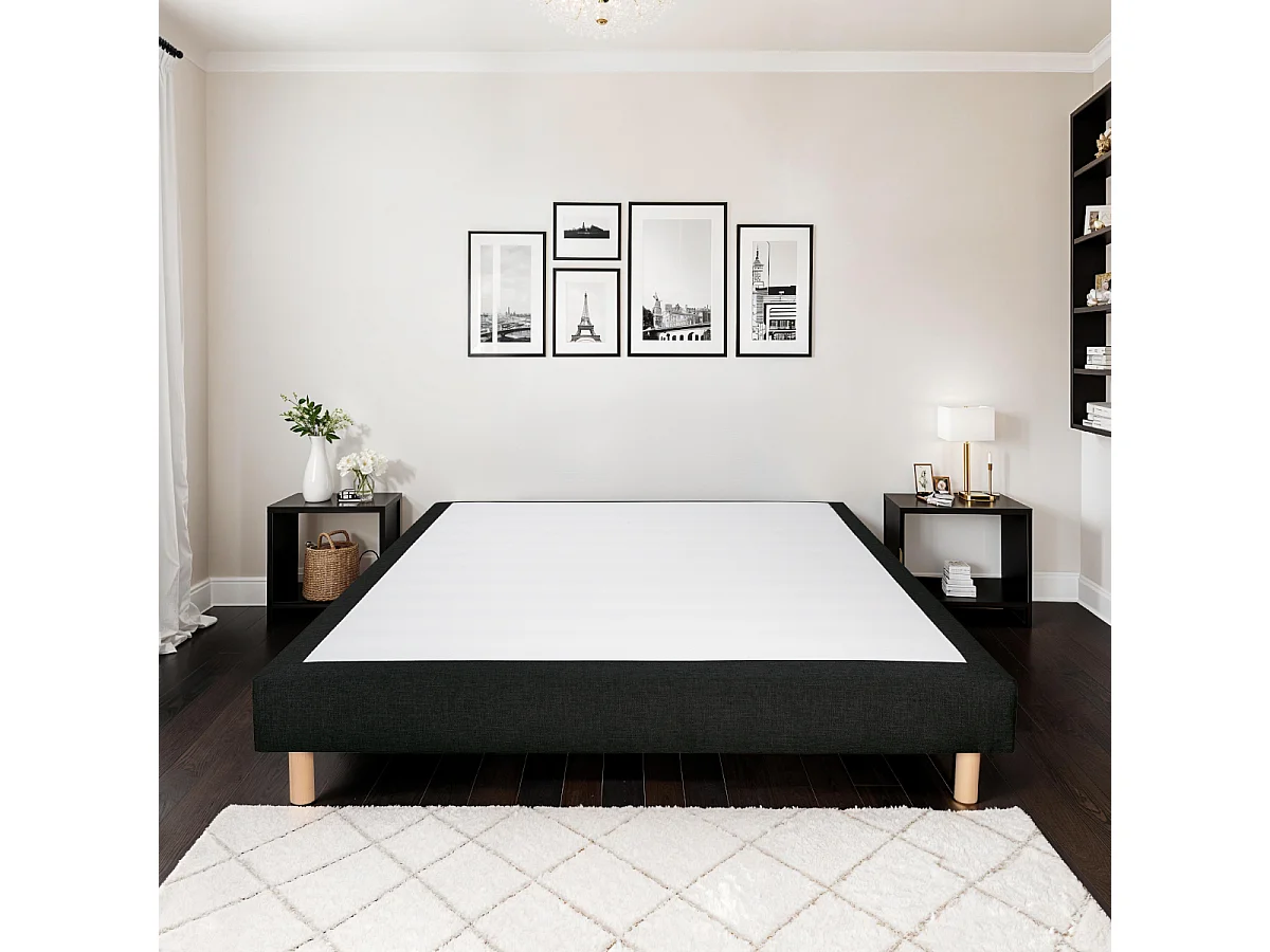 Sommier tapissier Tissu SISAL - Noir - 140x190