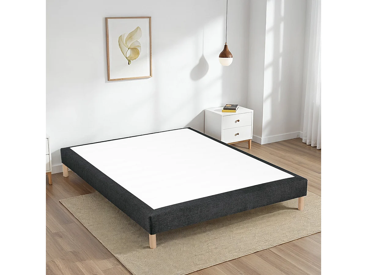 Sommier tapissier Tissu SISAL - Noir - 140x190