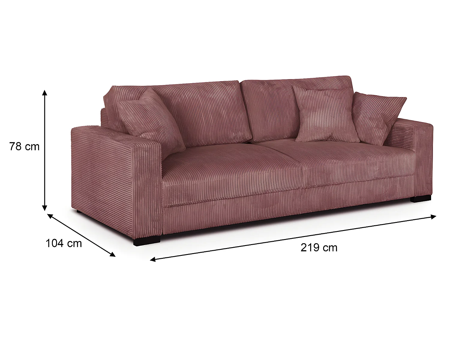 Canapé convertible 3 places en velours côtelé vieux rose avec coffre de rangement - Robin